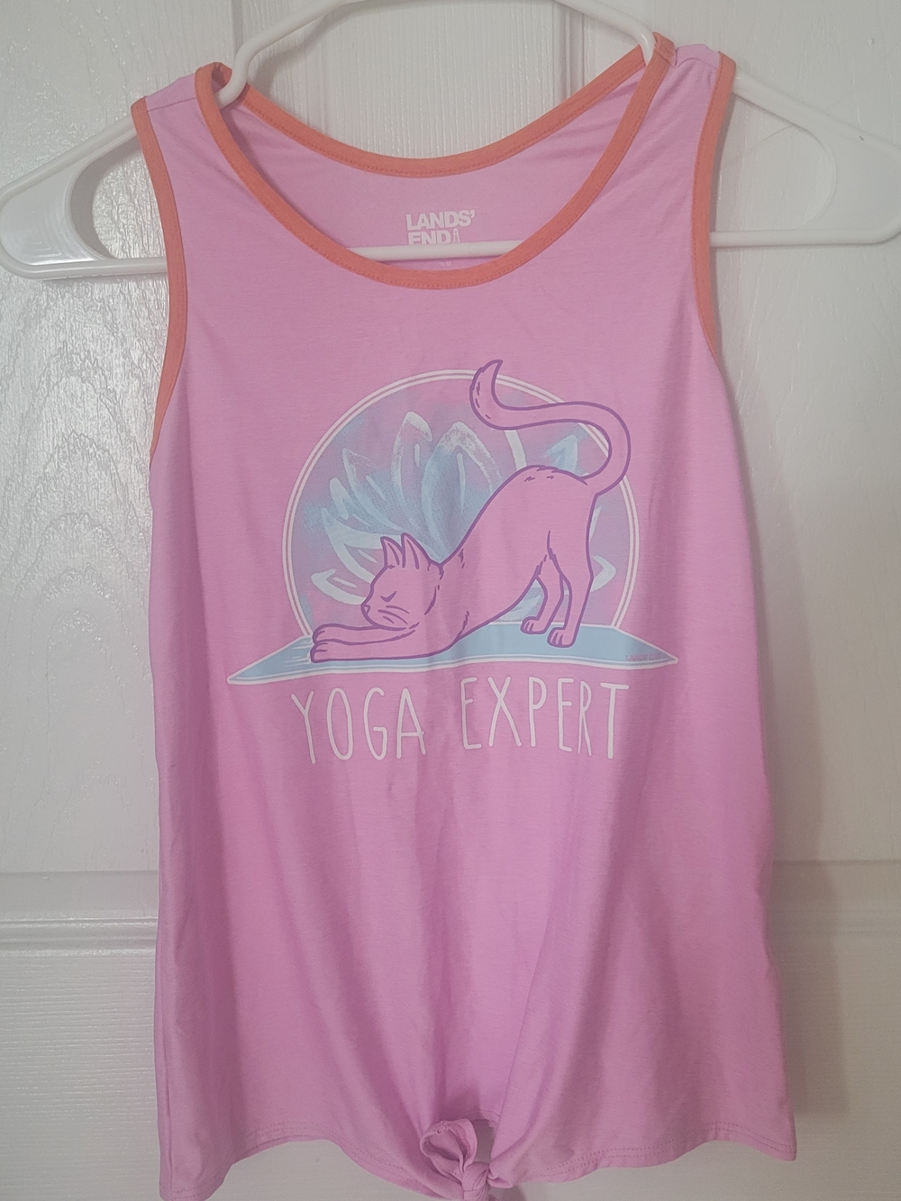 Lands' End Pink Tank with Coral Trim & Yoga Cat Graphic